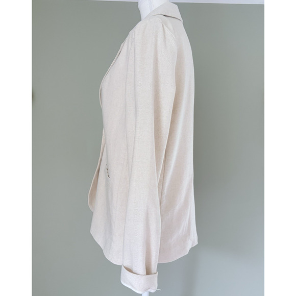 URBAN OUTFITTERS Size S Cream Linen Herringbone Blazer Jacket Neutral Minimalist - Picture 14 of 15
